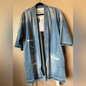 Free People X Sandrine Rose Indigo Denim Kimono Shirt Size XS NWT